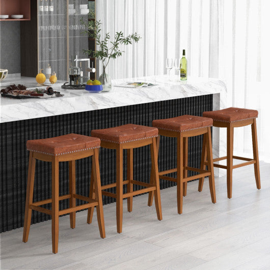 25/29 Inch Set of 2 Upholstered PU Leather Bar Stools with Saddle Seat-25 inches