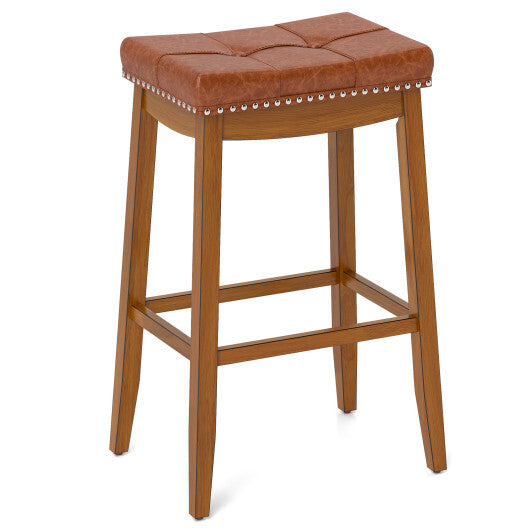 25/29 Inch Set of 2 Upholstered PU Leather Bar Stools with Saddle Seat-25 inches
