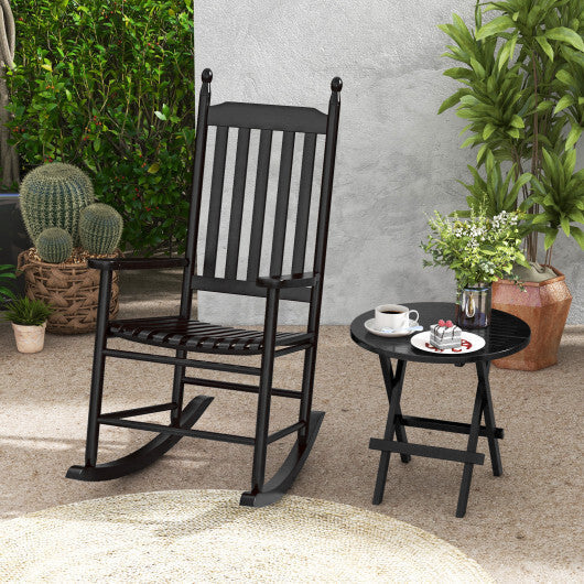 High-Back Acacia Wood Outdoor Rocking Chair with Solid Rocking Base-Brown