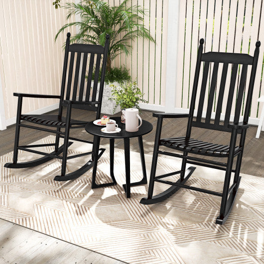 High-Back Acacia Wood Outdoor Rocking Chair with Solid Rocking Base-Brown