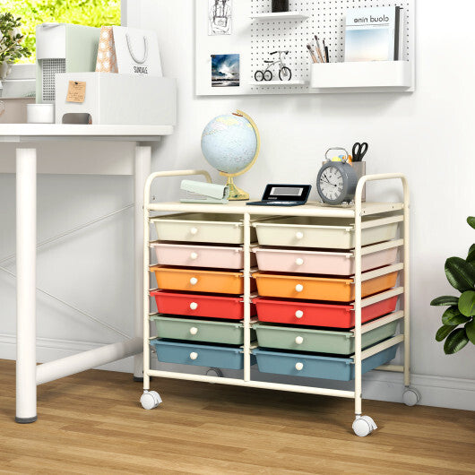 12 Drawers Rolling Storage Cart for Home and Office-Transparent
