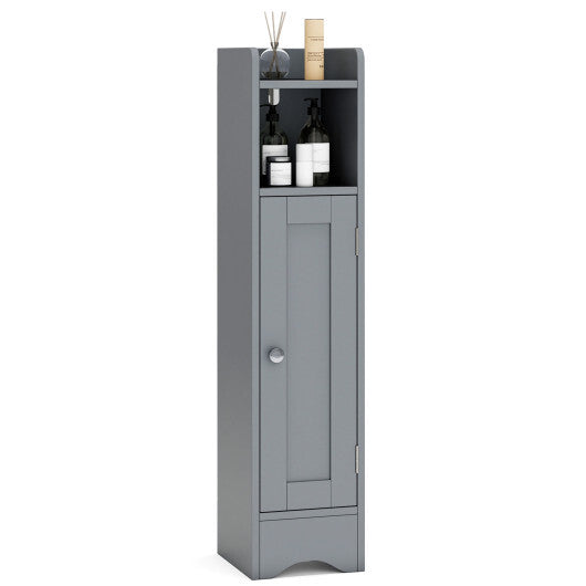 Slim Bathroom Cabinet Corner with 1 Door and Adjustable Shelves-White