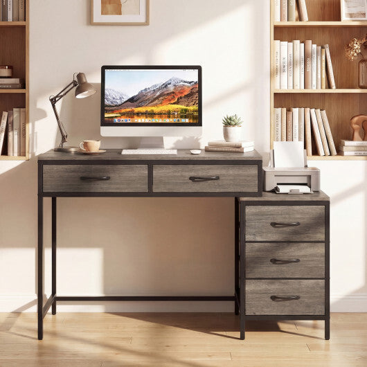 Computer Desk with 5 Drawers and Printer Stand for Bedroom and Small Spaces-Rustic Brown