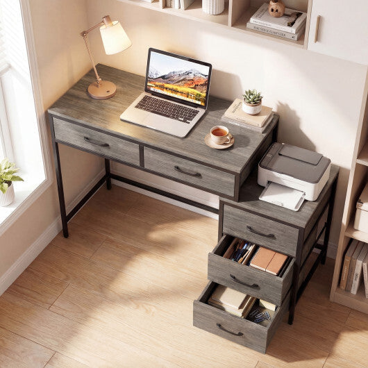 Computer Desk with 5 Drawers and Printer Stand for Bedroom and Small Spaces-Rustic Brown