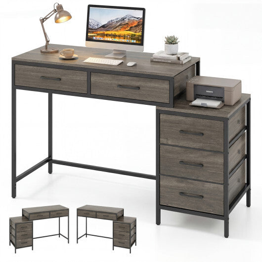 Computer Desk with 5 Drawers and Printer Stand for Bedroom and Small Spaces-Rustic Brown