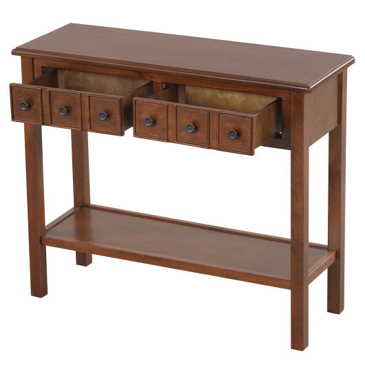 38 Inch Rustic Console Table with 2 Drawers and Bottom Open Shelf-Espresso