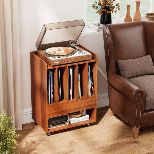 Record Player Stand Turntable Stand with Drawer and Record Holder-White