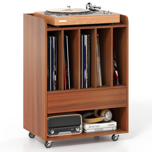 Record Player Stand Turntable Stand with Drawer and Record Holder-White
