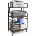 3-Tier Rolling Printer Stand Home Office Large Printer Cart with Storage Shelves-Rustic Brown