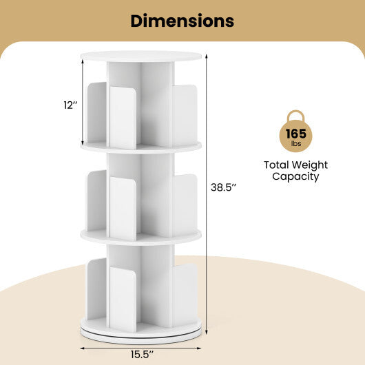3-Tier Rotating Bookshelf with Dividers and Anti-falling Baffles-Natural