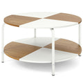 2-Tier Round Coffee Table Metal Frame with Storage Shelf-Natural & White