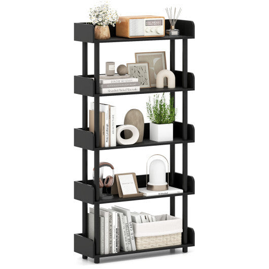 5-Tier Open Bookcase with Industrial Storage Unit-Rustic Brown