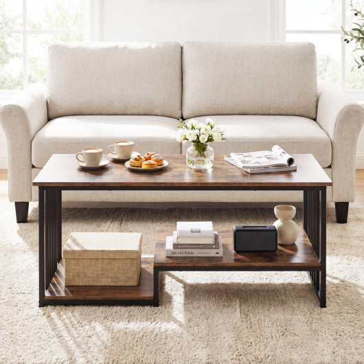 43.5" Coffee Table 2-Tier with Open Storage Shelf-Oak