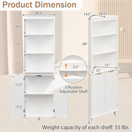 68 Inch Tall Bathroom Floor Storage Cabinet with Fluted Doors-White