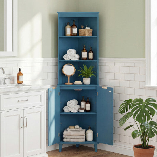 68 Inch Tall Bathroom Floor Storage Cabinet with Fluted Doors-White