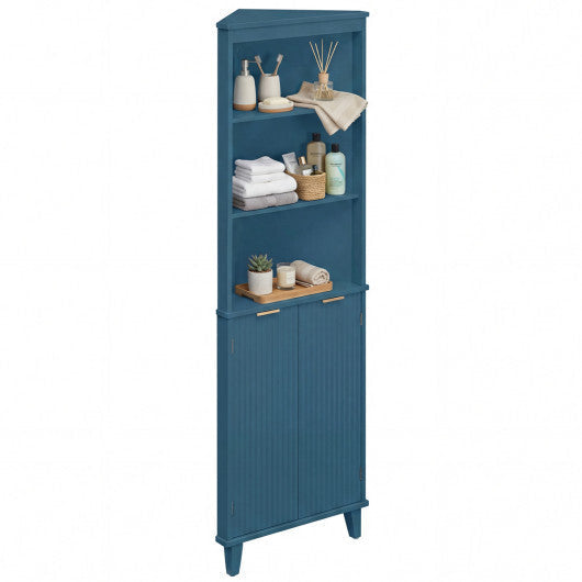 68 Inch Tall Bathroom Floor Storage Cabinet with Fluted Doors-White