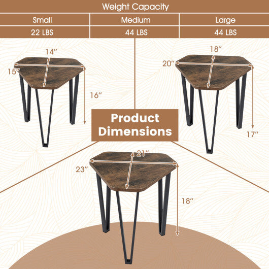 Set of 3 Nesting Coffee Tables with Engineered Wood Top and Metal Frame for Living Room-Rustic Brown