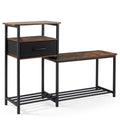 3-Tier Shoe Storage Rack Bench with Drawer and Metal Frame-Rustic Brown