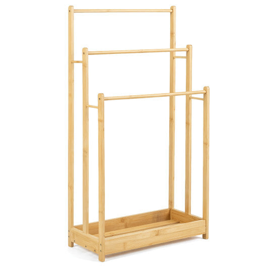 3 Tier Free Standing Bamboo Towel Rack with Storage Shelf-Natural