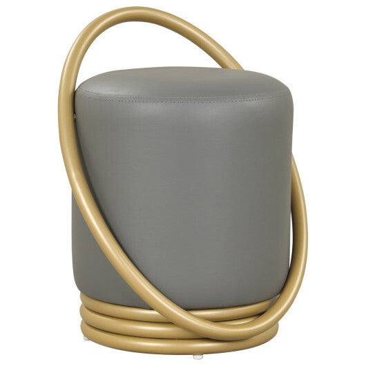 Round Vanity Stool Faux Leather Makeup Chair with Gold Halo Design-Grey