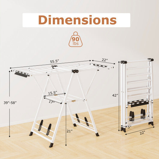 Clothes Drying Rack with Height Adjustable Wings-Beige
