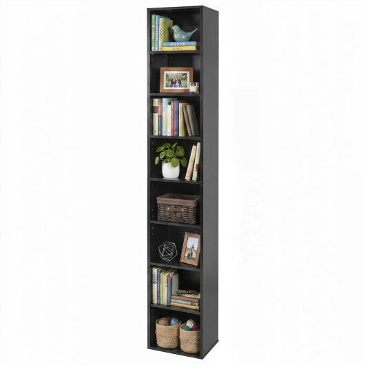 8-Tier Narrow Bookshelf with 4 Adjustable Shelves and Storage Cubes-Black