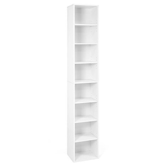 8-Tier Narrow Bookshelf with 4 Adjustable Shelves and Storage Cubes-Black