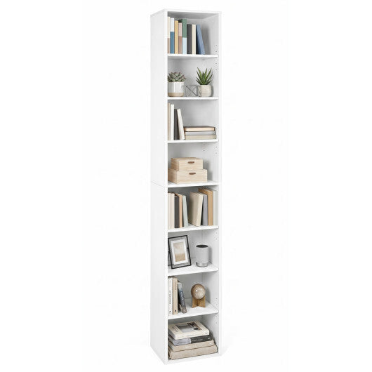 8-Tier Narrow Bookshelf with 4 Adjustable Shelves and Storage Cubes-Black