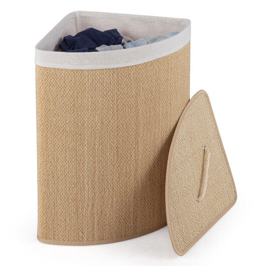 15 Gal Capacity Bamboo Laundry Hamper with Removable Liner-Brown