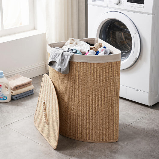 15 Gal Capacity Bamboo Laundry Hamper with Removable Liner-Brown