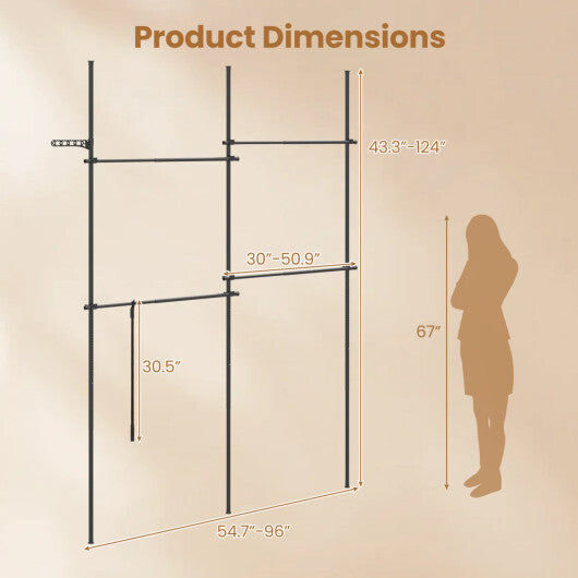 Adjustable Floor to Ceiling Clothes Rack with 4 Hanging Rods-Black
