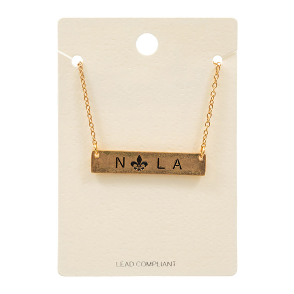 Mardi Gras Fleur de Lis Nola Message Pendant Necklace