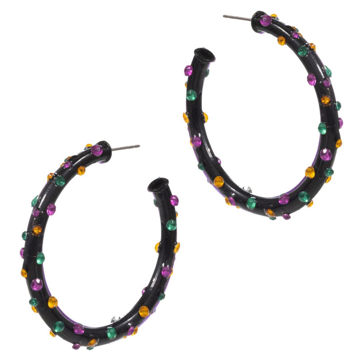 Mardi Gras Rhinestone Embellished Hoop Earrings