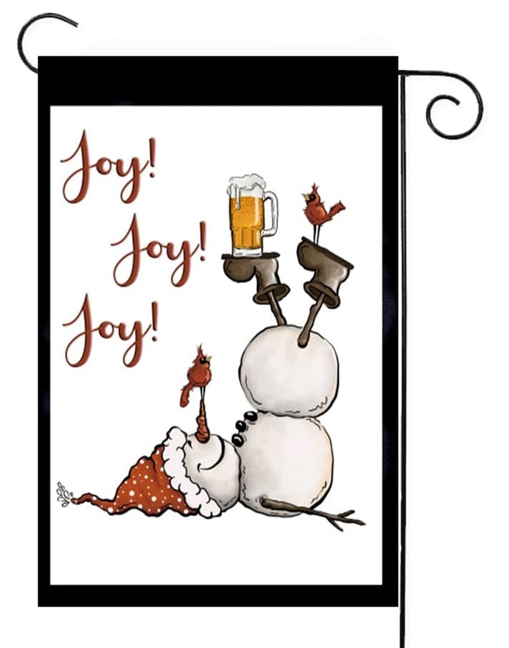 Joy Joy Joy Snowman Christmas Garden Flag 2 Sided Winter Beer Garden