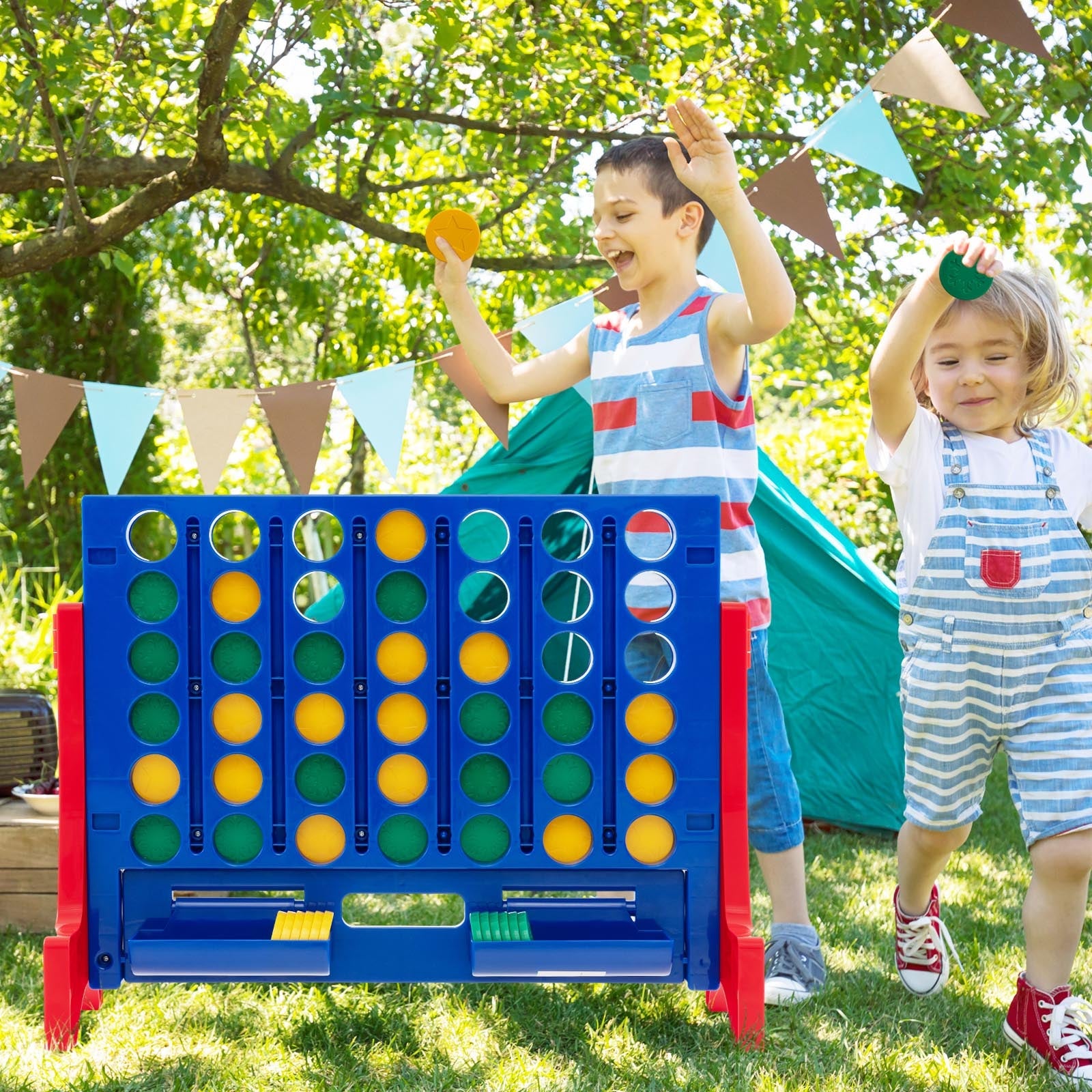 Jumbo 4-to-Score Connect Game Set with Carrying Bag and 42 Coins-Red