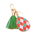 Argyle Check Print Faux Leather Teardrop Tassel Keychain / Bag Charm