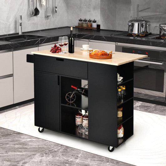 Drop-Leaf Kitchen Island with Rubber Wood Top-White