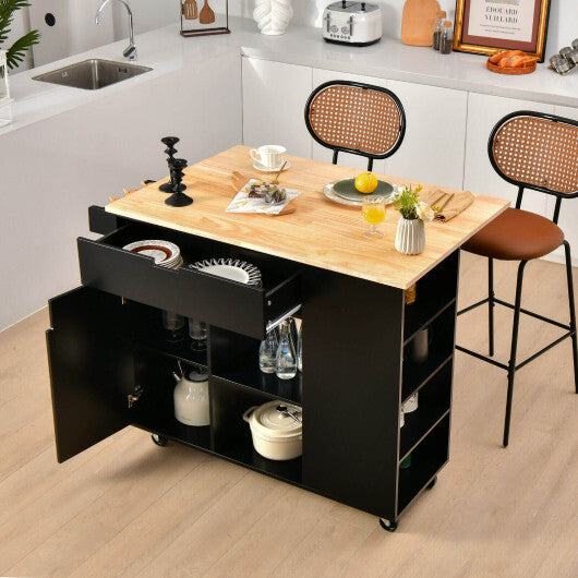 Drop-Leaf Kitchen Island with Rubber Wood Top-White