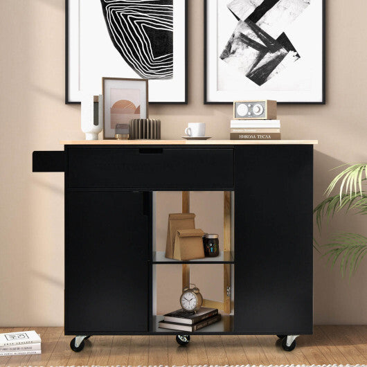 Drop-Leaf Kitchen Island with Rubber Wood Top-White