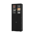 Tall Kitchen Pantry Cabinet with Dual Tempered Glass Doors and Shelves-Black