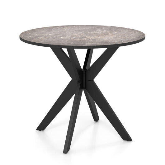 36-Inch Mid Century Modern Kitchen Table with Faux Marble Tabletop and Solid Rubber Wood Legs-White
