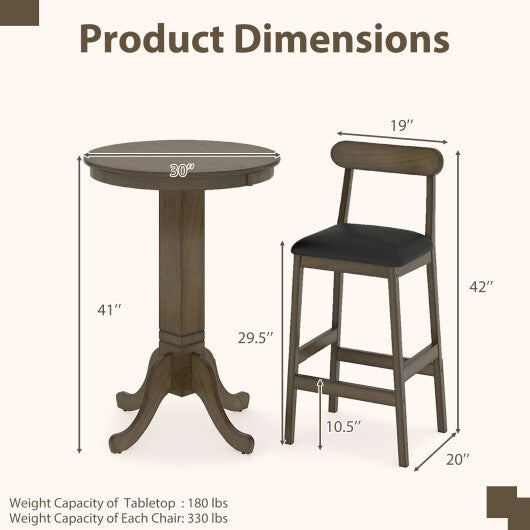 Wood Pub Round Dining Table with Pedestal Base-Gray