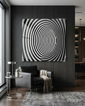 Striped Monochrome Tunnel Illusion Glass Wall Art