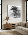 Crossed Trunks Monochrome Palm Trees Glass Wall Art