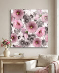 Pink Gray Hollyhock Glass Wall Art