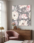 Blush Roses on Gray Flower Glass Wall Art