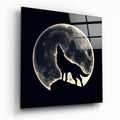 Howling Wolf Silhouette Full Moon Glass Wall Art