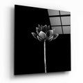 Monochrome Upright Lotus Bud Floral Glass Wall Art