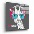 Giraffe With Headphones Music Glass Wall Art