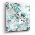 Teal Watercolor Magnolia Pattern Glass Wall Art